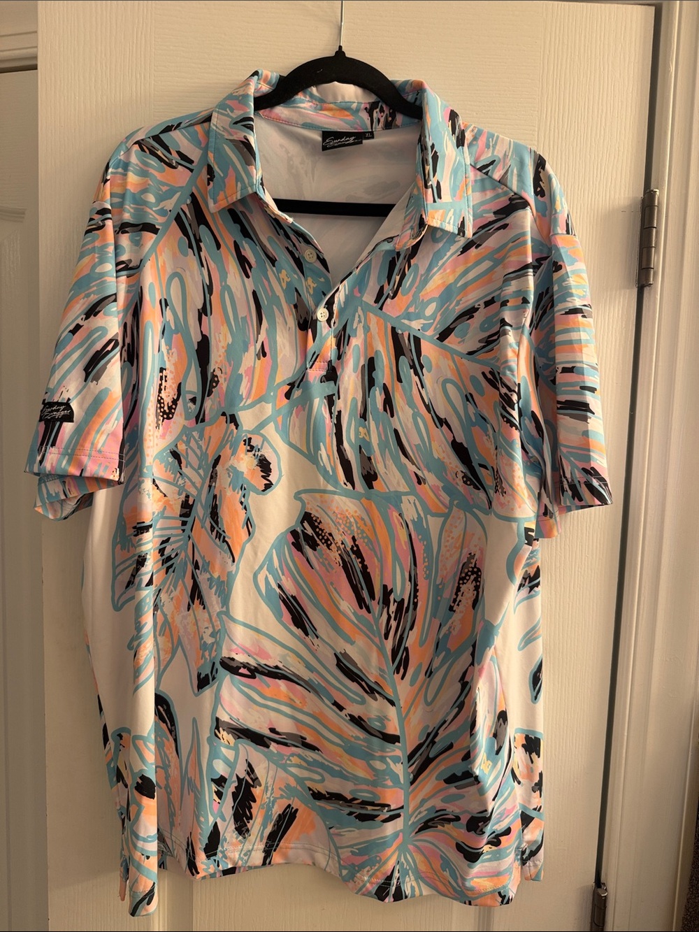 Sunday Swagger Men’s Tropical Print Shirt - Pastel Blue & Peach